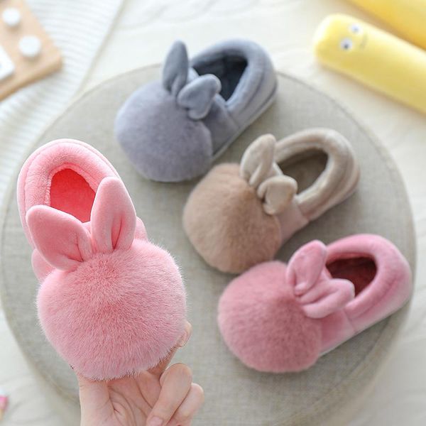 

slipper children girls cotton slippers boys home shoes winter/autumn kids baby indoor non-slip soft bottom princess warm, Black;grey