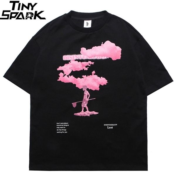 

streetwear harajuku tshirt pink cloud hip hop t shirt men summer short sleeve t-shirt cotton fashion black tees hiphop 210324, White;black