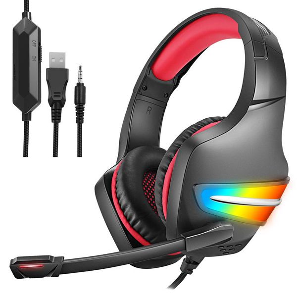

head-mounted gaming headset with microphone wired stereo bass headphones colorful glow led light computer pc earphons & earphones
