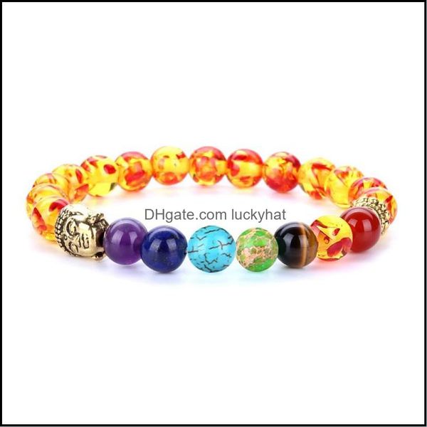 Gioielli con perline, fili 7 Chakra Pietra naturale Bracciale con testa di Buddha Occhio di tigre Turchese Perline Bracciali Donna Uomo Gioielli di moda Will And