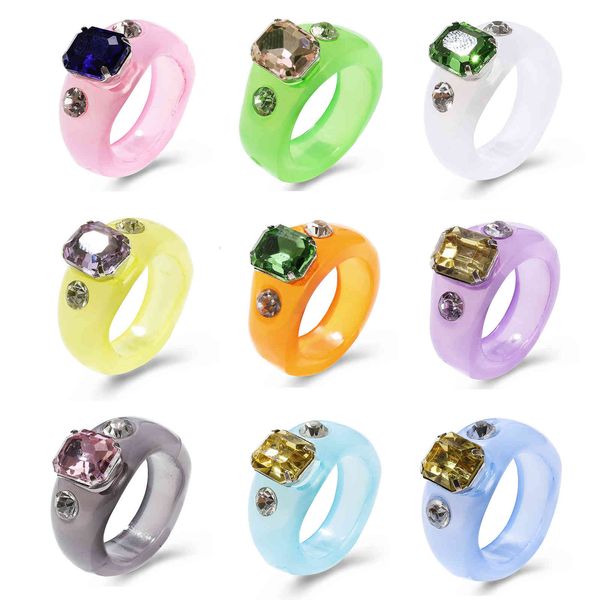 

fashion design diamond inlaid candy resin creative diy jelly color index finger ring, Silver