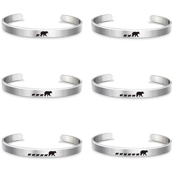 

mama bear stainless steel bracelet for women silver color cuff bracelets mom wife jewelry mother's day gifts fashion accessories bangle, Black