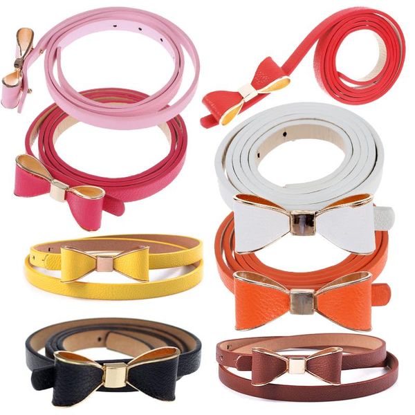 

woman's candy color bowknot pu leather waistband belts, Black;brown