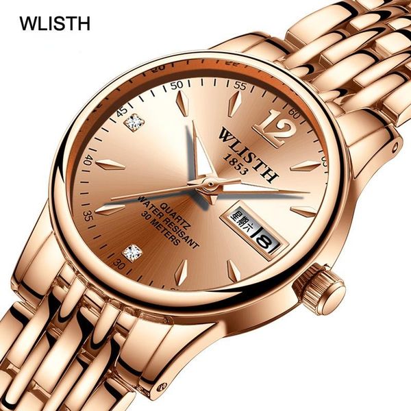 

wristwatches wlisth brand watch women's steel student female quartz double calendar luminous, Slivery;brown
