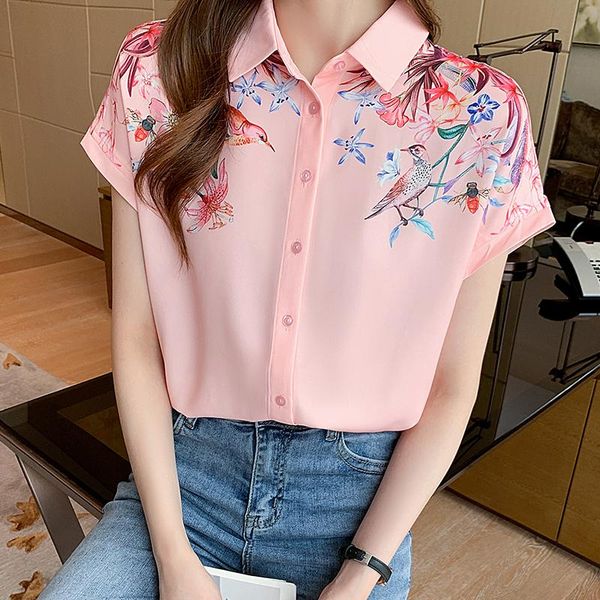 

women's blouses & shirts shirt print floral neckline short-sleeved office ladies, White
