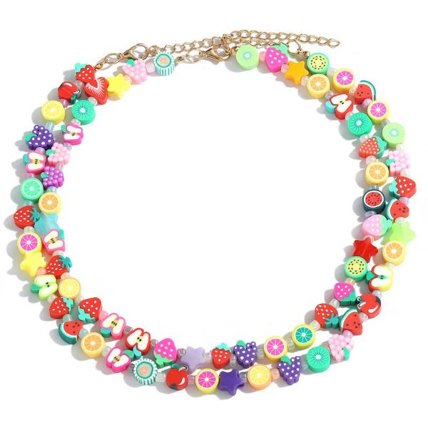 

chokers diezi one piece 2021 ethnic candy color random resin fruit beads necklace for women girls soft clay choker collares, Golden;silver
