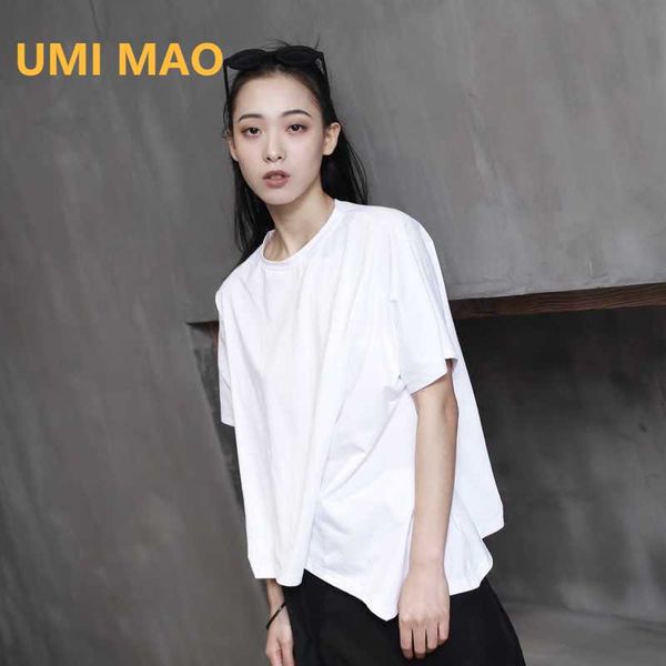 

women's t-shirt umi mao spring autumn yamamoto dark style designer pleated irregular short-sleeved women harajuku shirt summer top, White