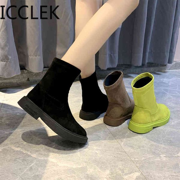 

rock shoes woman women's mid calf boots round toe luxury designer boots-women booties ladies low heels booties rubber a077 210428, Black