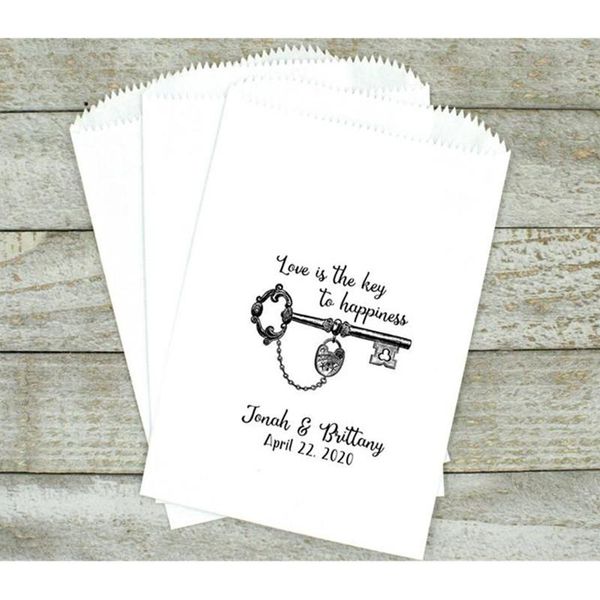 

custom wedding,bridal shower,birthday party favor bags,chocolate,candy,personalised"love is the key to happiness"treat gift bags w