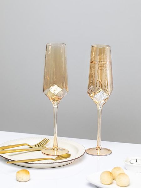 

wine glasses luxury golden amber lead-crystal goblet champagne water cup nordic bar drinking wedding home drinkware