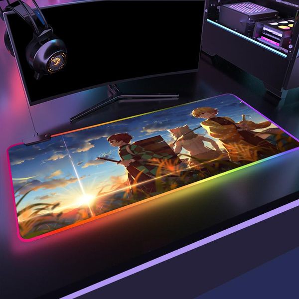

mouse pads & wrist rests rgb demon slayer pad gaming kamado tanjirou mousepad large xl gamer rubber carpet big led with backlit desk mat