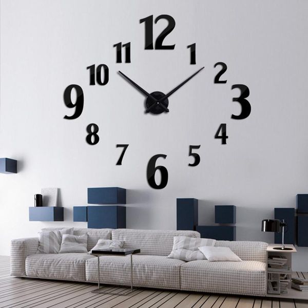 

wall clocks acrylic watch clock modern diy 3d mirror big size surface sticker home office decor drop