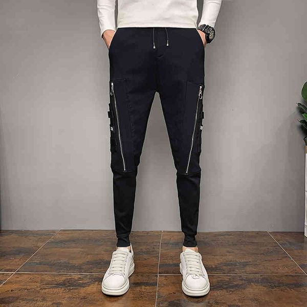 

pants mode 2021-side zipper design hare simple male all the fine casual setting joggers black hip hop 36-28 m8s5