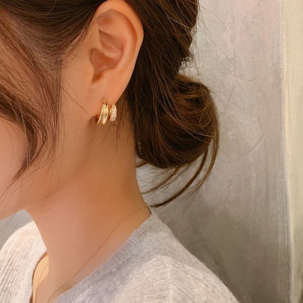 

special offer 70% off genuine gold korea dongdamen silver needle diamond double ring earrings personalized earrings cool wind net red female, Golden;silver