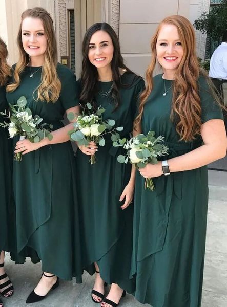 Koyu Yeşil Boho Gelinlik Modelleri Şifon Ayak Bileği Uzunluğu İlkbahar Yaz Hizmetçi Onur Törenlerinde Düğün Misafir Custom Made Artı Boyutu