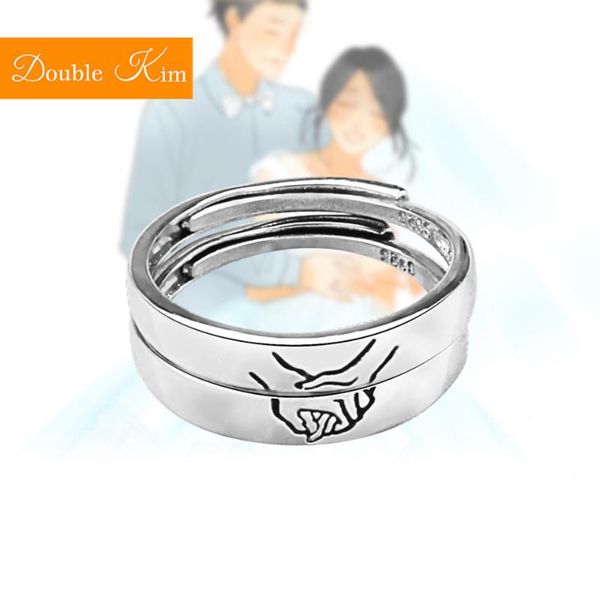 

wedding rings hand in couples resizable ring copper alloy silver plating lovers' fashion trendy women jewelry birthday, Slivery;golden