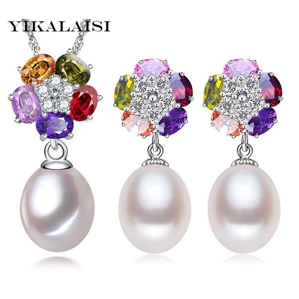 

necklace 8-9mm pearl jewelry sets 925 sterling silver natural pearls lower earrings pendants for women bracelet, &, Black