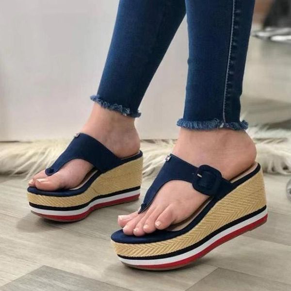 

sandals summer women flip flops slip on ladies wedges shoes casual platform slippers for 2021 plus size, Black