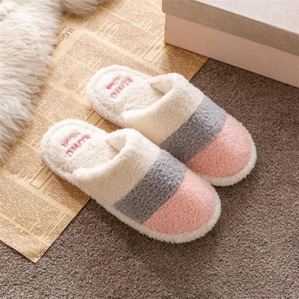 

slippers autumn winter cotton couples mixed colors warm non-slip floor matching plush home indoor soft 2021 shoes 40, Black