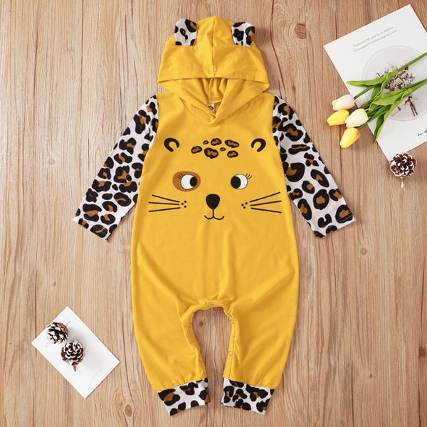 

infant boys girls romper cotton long-sleeve leopard cat print stitching jumpsuit baby clothes spring born 210515, Blue