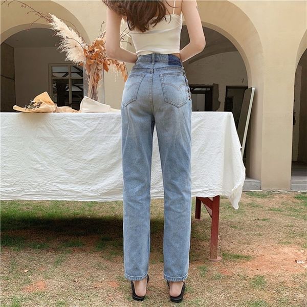 

women's jeans hollow current out of women's breech breeches high waist loose in straight line spring brem fall fashion girl street, Blue