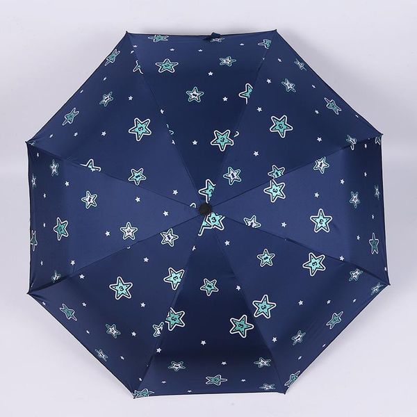 

umbrellas women sunny and rainy umbrella star pattern three-folding black coating sunscreen anti-ultraviolet windproof strong