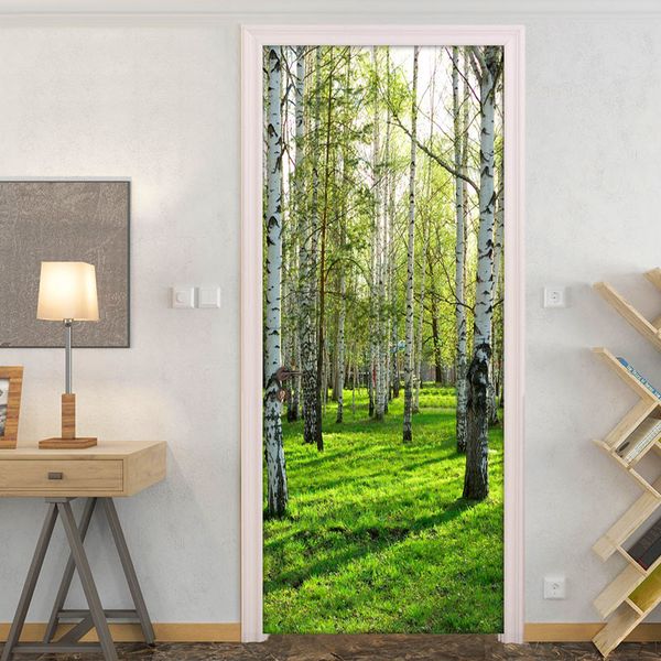 Adesivo 3D Árvore Verde Floresta Mural Casa Sala de Estar DIY Adesivos PVC Vinil Auto-Adesivo Porta Papéis de Parede 210317
