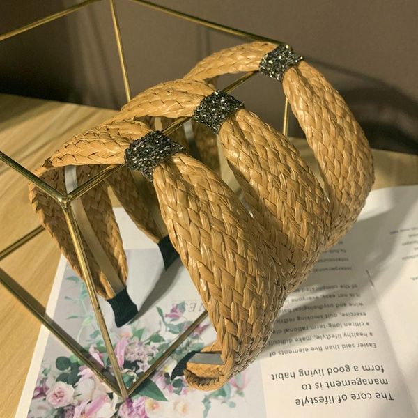 

straw weave rhinestones headband hand made braid hair accessories for girls bows band headbands women