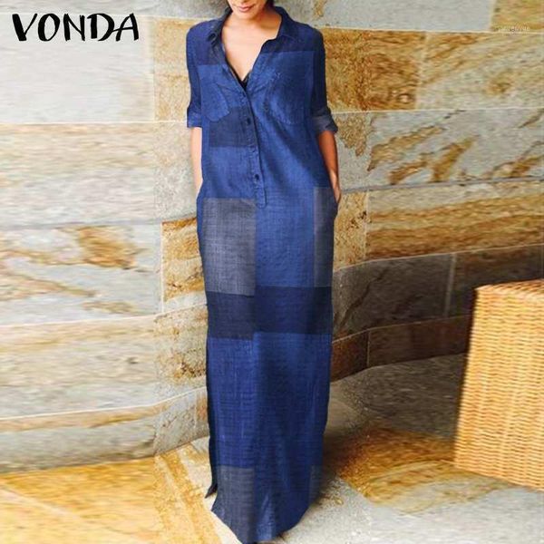 

casual dresses autumn shirt dress vonda 2021 women long sleeve lapel button down vintage plaid bohemian vestidos oversized sundress, Black;gray
