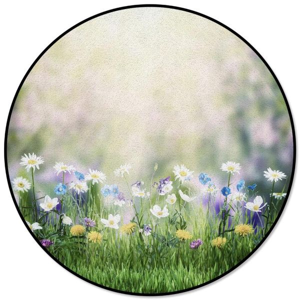 

carpets spring green meadow wildflower sunlight printed round carpet for living room kids bedroom tea table sofa area rug mats