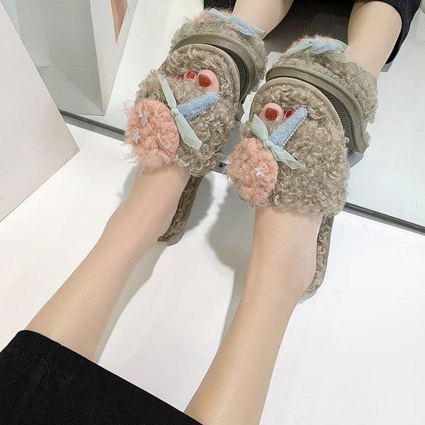 

slippers winter ladies cute flowers cotton plush fashion shoes comfortable women's, Black