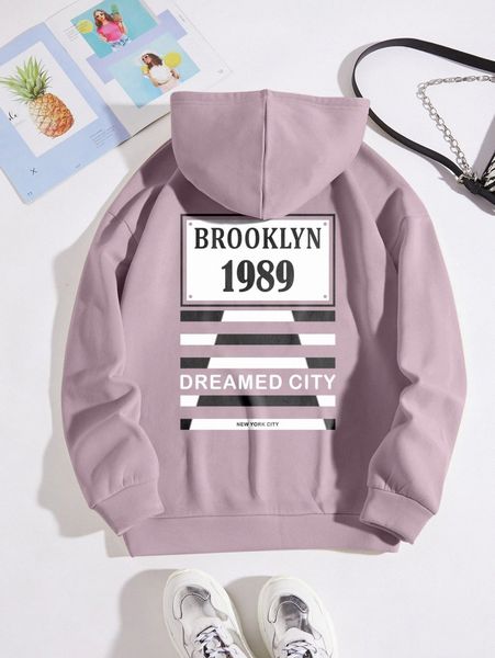 

letter graphic drawstring thermal hoodie 36ao#, White;black