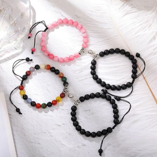 

charm bracelets 2pcs/set magnet attract couple bracelet heart jewelry korean style natural stone beaded lover, Golden;silver