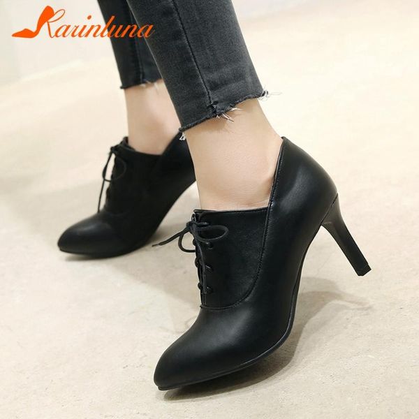 

dress shoes 2021 drop office ladies pointed toe solid cross-tied spike heels big size 33-46 spring pumps, Black