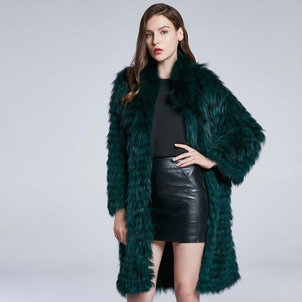 

fur 90cm long natural real coat women winter full sleeve hft-w01 women's & faux, Black