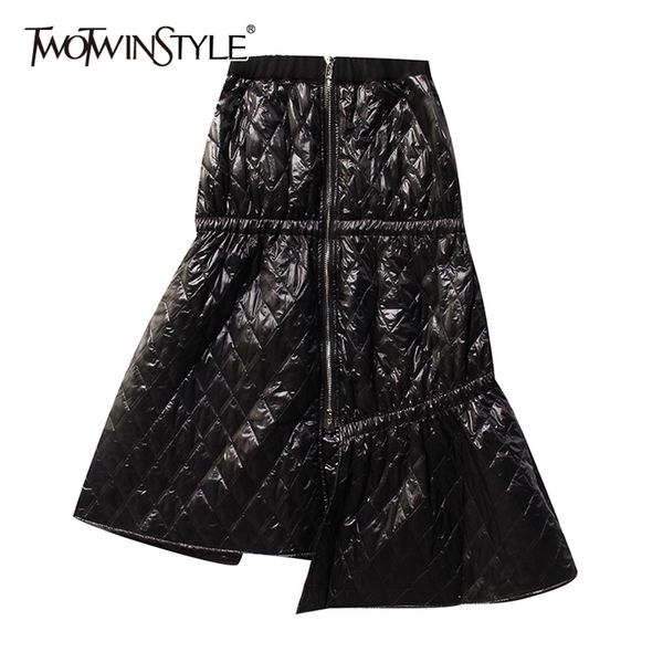 

asymmetrical argyle skirt for women high waist patchwork zipper casual cotton female fashion clothing winter 210521, Black
