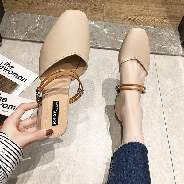 

slippers women summer shoes slides pantofle med cover toe 2021 soft casual hoof heels rome pu leisure female slippe, Black