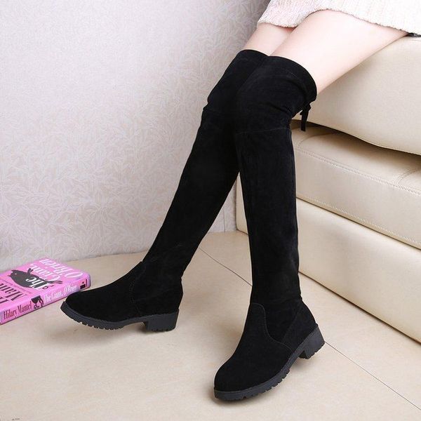

boots women's suede autumn knee big size and winter over high heel shoes show, Black