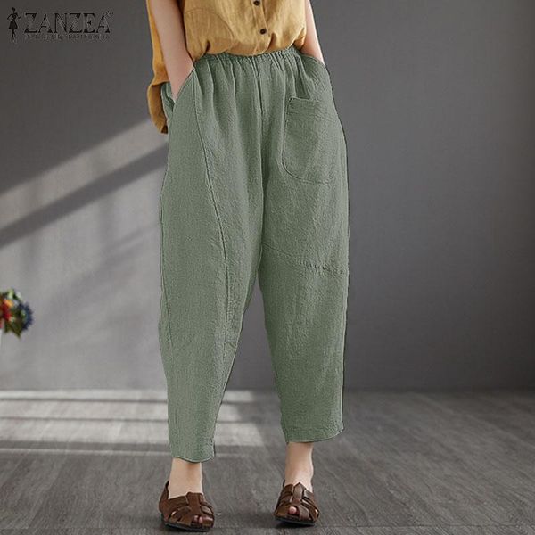 

women's pants & capris 2021 zanzea women harem vintage elastic waist solid long trousers casual loose turnip pantalon oversize autumn p, Black;white