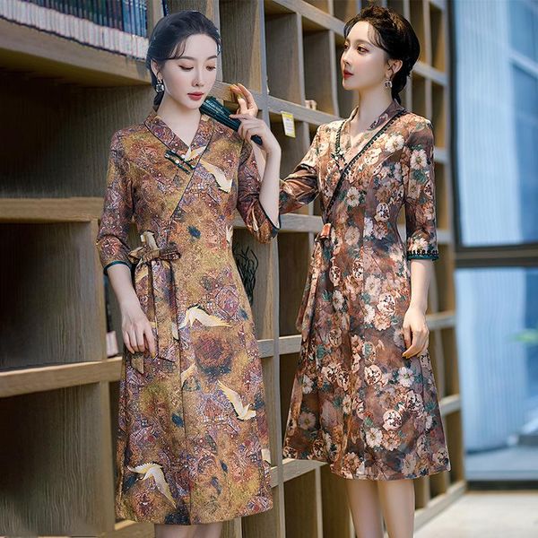 

ethnic clothing traditional women v-neck suede a-line qipao vintage oriental female cheongsam chinese formal dress oversize 4xl, Red