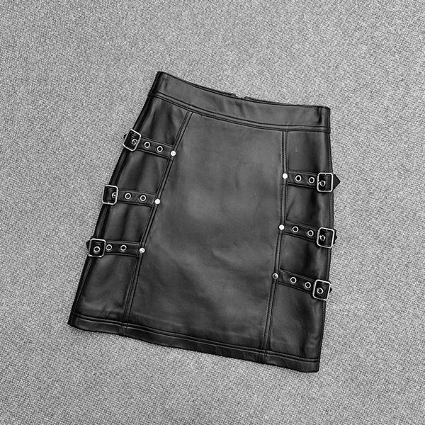 

skirts 2021 autumn female leather genuine line skirt for woman c199, Black