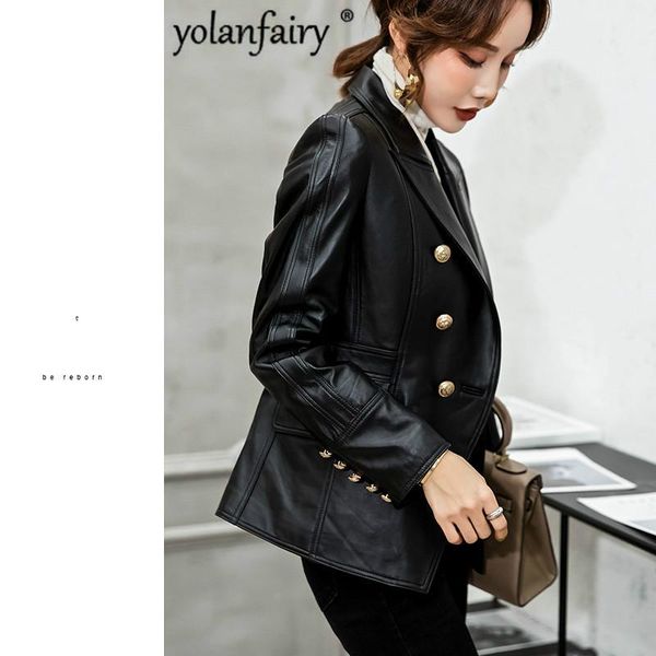 

Women's Leather & Faux 2021 Spring Genuine Jacket Women Real Sheepskin Coat Blazer Motorcycle Autumn Korean Slim Fit Coats JYS016 J4107, Black