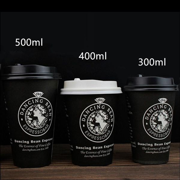 

disposable cups & straws 50pcs 300ml 400ml 500ml paper cup black creative pearl milk tea coffee juice takeaway packaging with lid