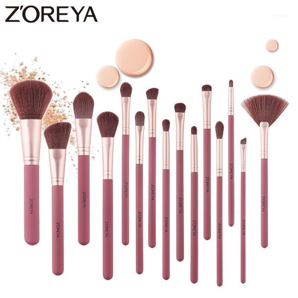 

zoreya 15pcs wine red rubber paint wooden handle makeup brushes comfortable synthetic hair powder concealer eye shadow fan brush1