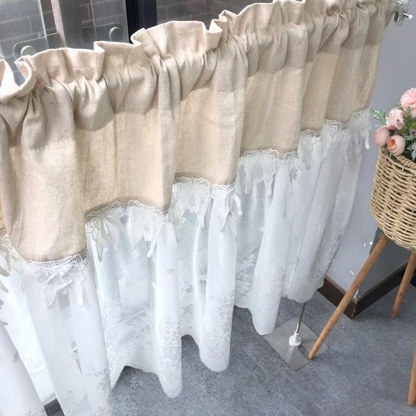 

white lace splicing sheer curtain for kitchen window roman short valance delicate wave bottom elegant scarves & drapes