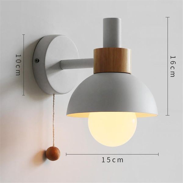 

modern macaron wall lamp iron wood mirror light bedside bedroom indoor lighting e27 bulb retro led