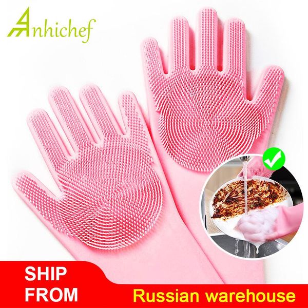 

magic dish washing gloves 1 pairs silicone cleaning kitchen scrubber rubber household tool car pet brush disposable