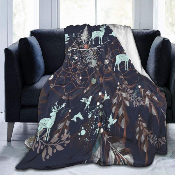 

boho dreamcatcher flannel fleece throw blanket living room bedroom sofa couch warm soft bed for kids adults all season blankets
