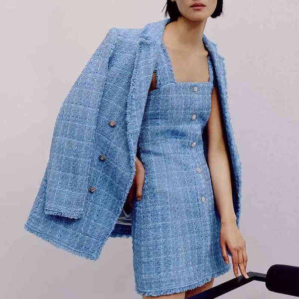 

za spring autumn women blazer jacket plaid printed notchedoffice lady coat elegant double breasted basic outfit coats 210422, White;black