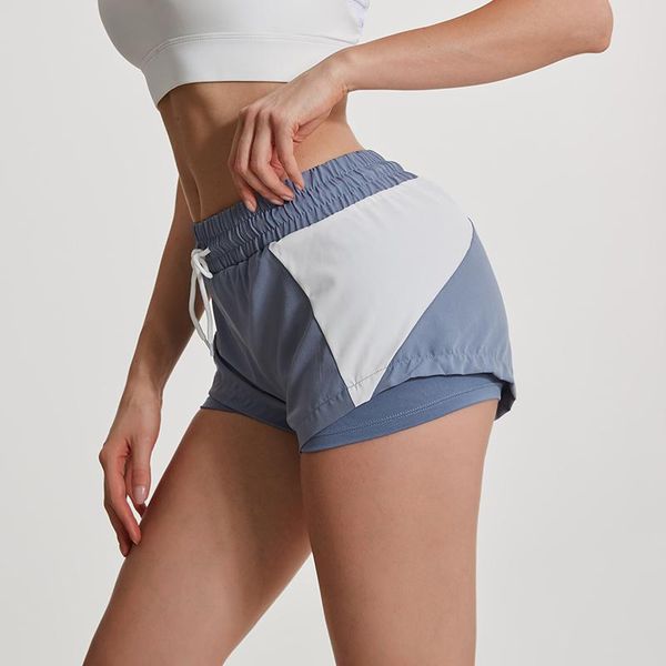 

running shorts mesh yoga womenshorts gym 2 in 1 double layer side pocket quick dry athletic workout fitness sportwear, Black;blue